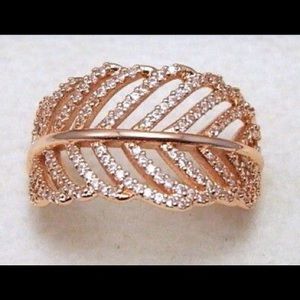 Pandora rose gold light as feather ring size 9